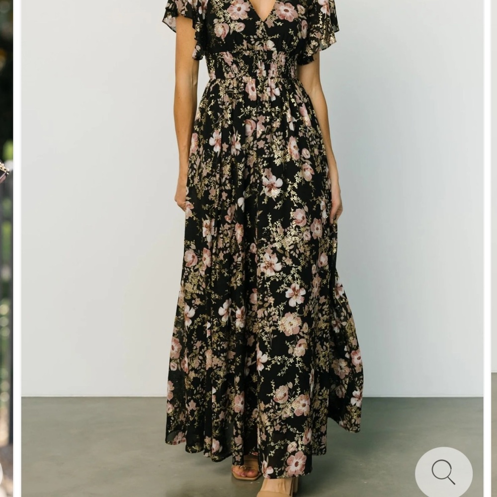 Baltic Born Black Floral Maxi Dress with Pink Roses